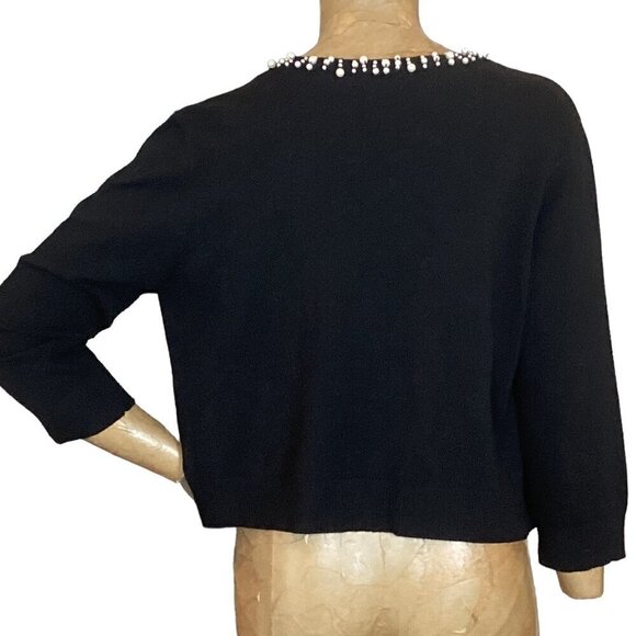 Ronni Nicole RN Studio Black Cropped Open Cardigan Pearl Bead Accents 298C - Picture 4 of 7